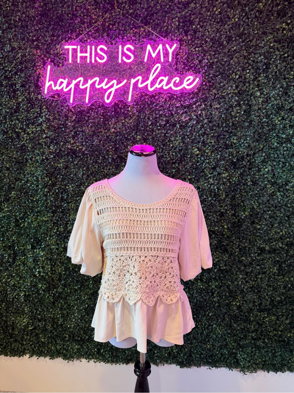 Fab’rik Boho Crochet Peplum Top - Cream